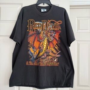 Lee Vintage Dragon Graphic T-Shirt Red Devil Short Sleeve Yin Yang Black USA XL